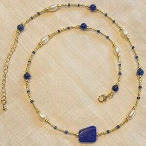 ✨NEW✨ Elegant Natural Stone and Pearl Necklace - Lapis Lazuli